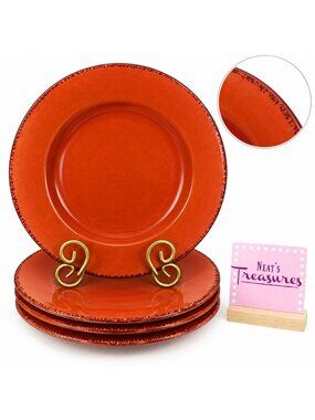 Home HMQ41 All Brick Red Brown Highlights Italy Stoneware Dinner Plates Set 4